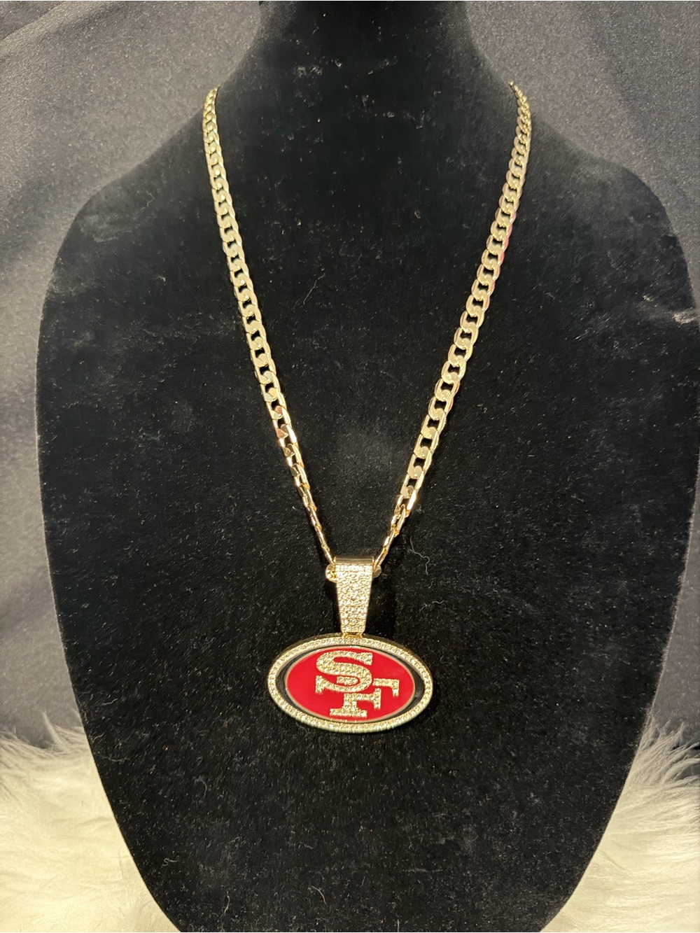 Gold plated Pendant Necklace - Red Enamel Logo chain size 28 inch